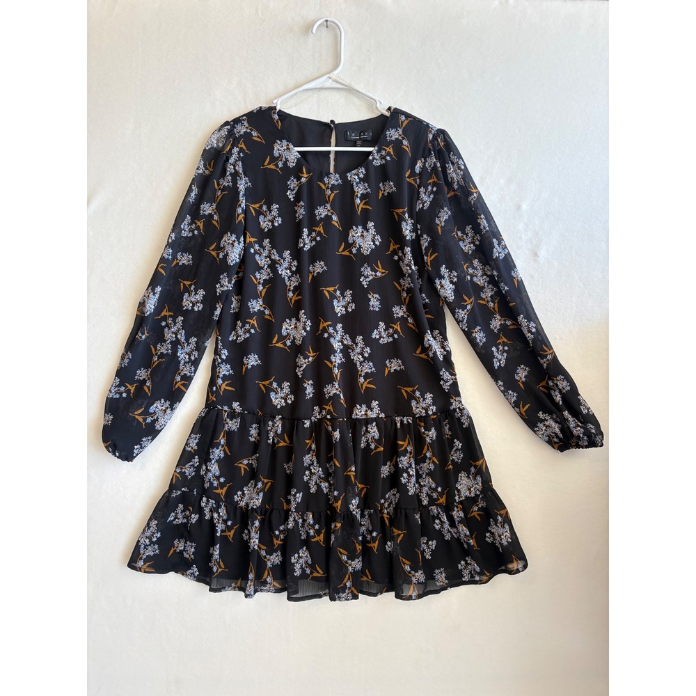 Trixxi Clothing Company Black Floral Tiered Ruffle Mini Dress Long Sleeve Medium